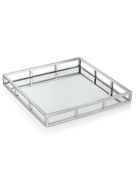 Stainless Steel Square Mirrored Tray with Silver Edges, 16 inches. Sold by KYA Home Decor.