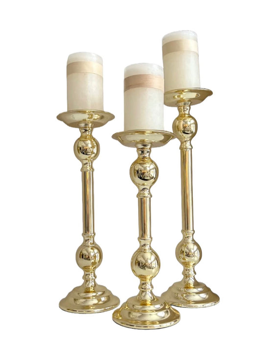 Gold Bead Detailed Brass Candleholder. Available in 3 Sizes. Sold by KYA Home Decor. 