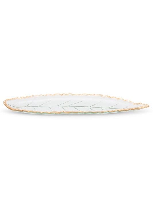 This leaf shaped tray is uniquely designed to add a romantic and elegant look to your table settings. It is beautifully designed with some glossy gold rim to add that extra bit of elegance to your table. 