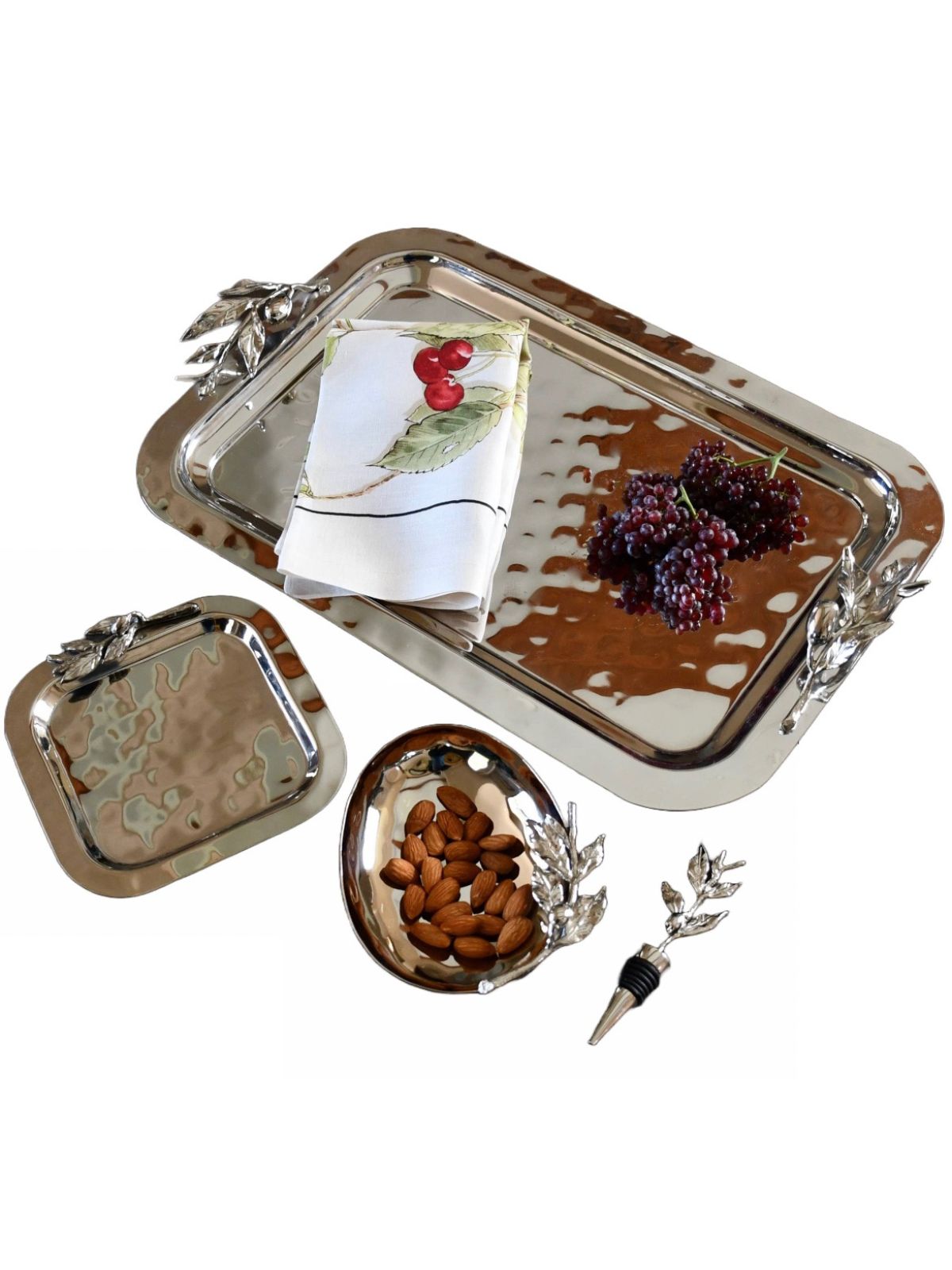 Stainless Steel Large Rectangular Tray with Olive Leaf Design. Shop the Collection at KYA Home Decor.