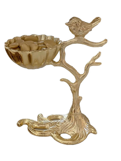 9H Stainless Steel Gold Centerpiece Bowl With Bird on Branch Designed Base - KYA Home Decor