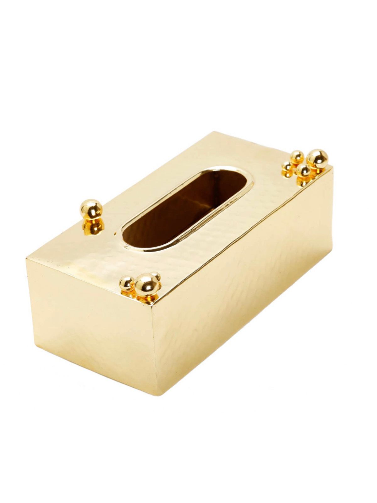 11L Luxury Stainless Steel Gold Hammered Tissue Box with Ball Design - KYA Home Decor