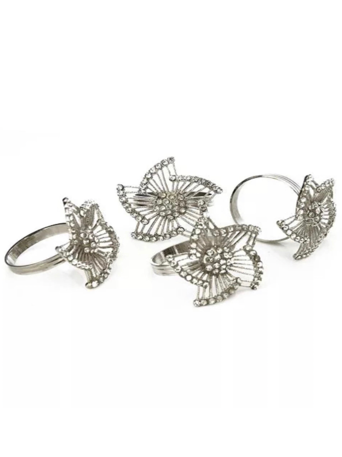 Set of 4 Silver Leaf Designed Napkin Rings sold by KYA Home Decor.