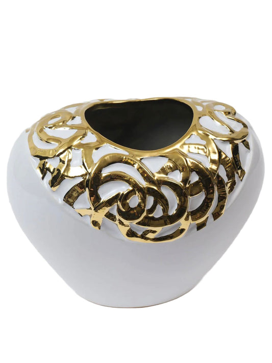 Luxury White Ceramic Decorative Vase With Gold Border Design - KYA Home Decor