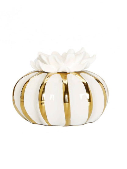 Iris and  Rose Scented White and Gold Pumpkin Designed Ceramic Reed Diffuser sold by KYA Home Decor.