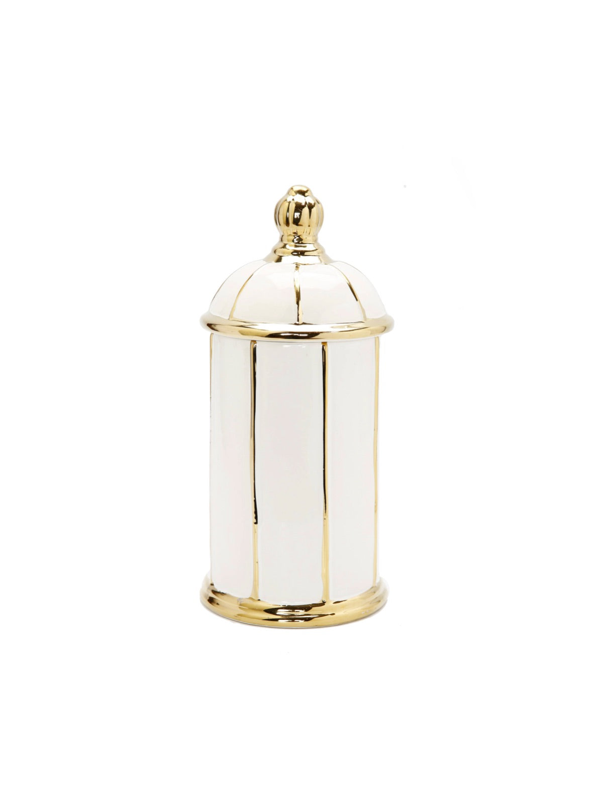 12H white and gold striped ceramic kitchen jars with dome design lid - KYA Home Decor.