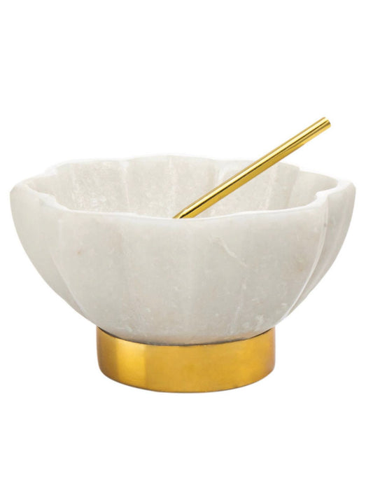 This stunning lotus marble bowl is a stylish piece to add to your serving decor! Perfect for your favorite herbs and spices