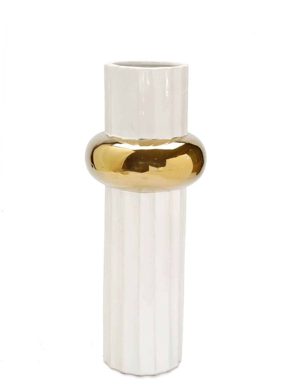 White Linear Vase with Gold Circle Detail Designer Vases