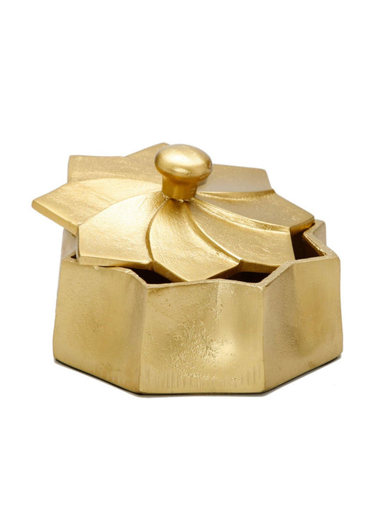 6.5D Luxury gold flower shaped stainless steel decorative jar with lid - KYA Home Decor