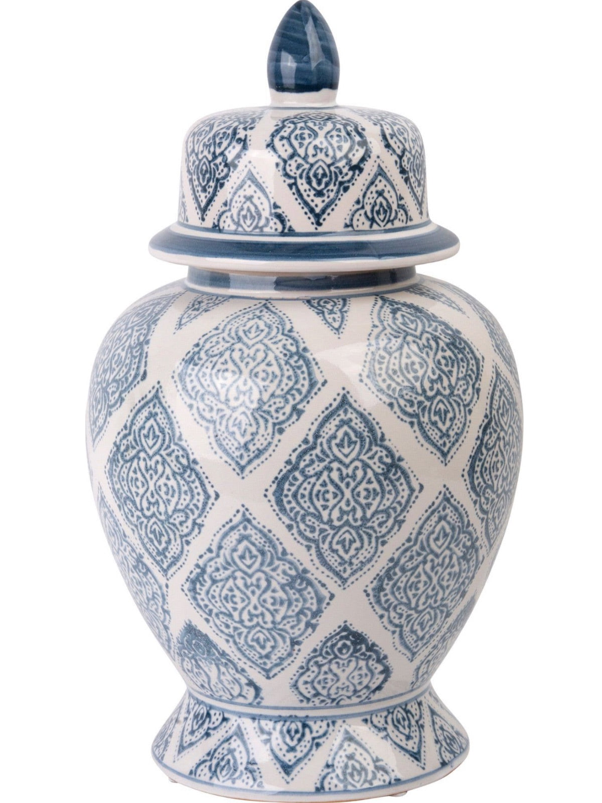14H White and Gray Blue Porcelain Ginger Jar with Lid sold by KYA Home Decor.