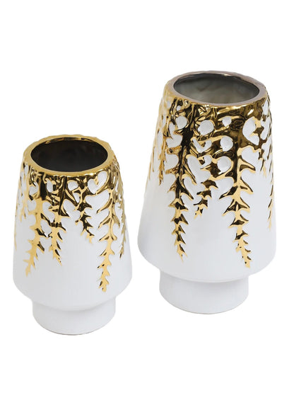 White Decorative Vase With Luxury Gold Vine Pattern - KYA Home Decor