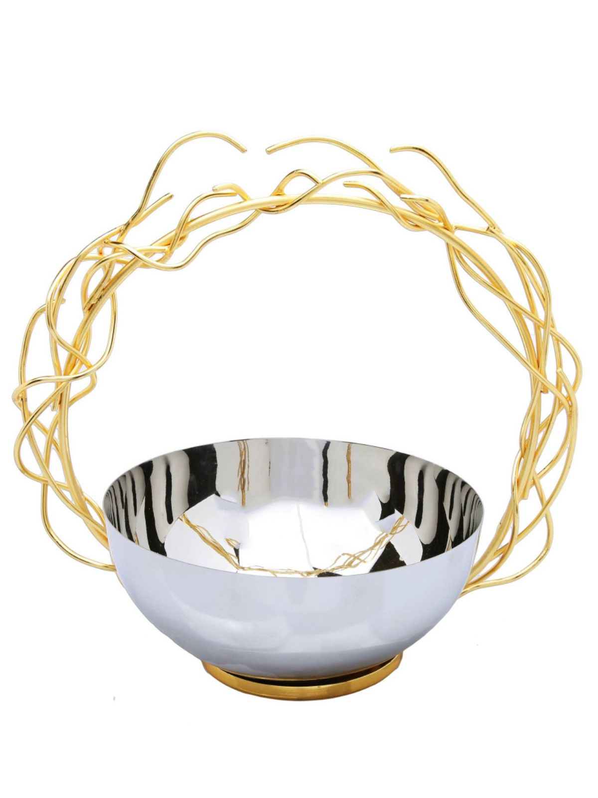 Stainless Steel Decorative Bowl with Gold Twig Handle, 7D x 10H. Sold by KYA Home Decor.