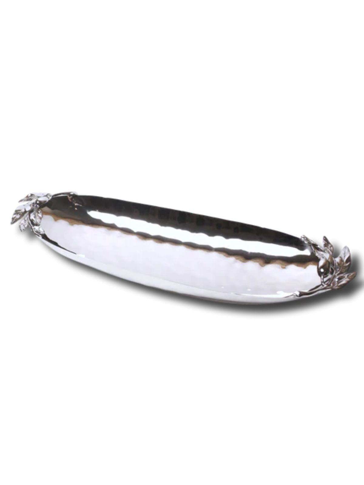 Stainless Steel Coupe Tray with Olive Leaf Design, 17.5L inches.