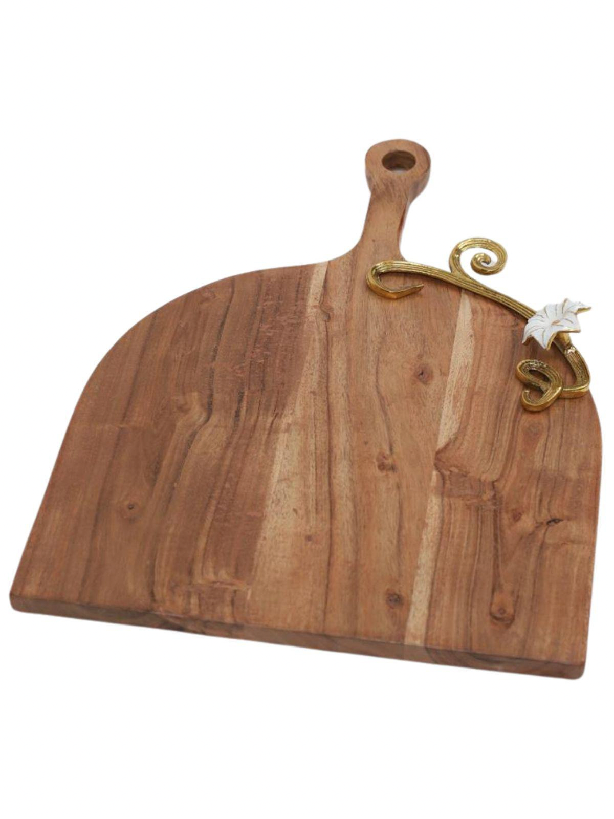 Luxurious Wood Charcuterie Board with Gold Flower Design and Flat Base, 15L X 11W.