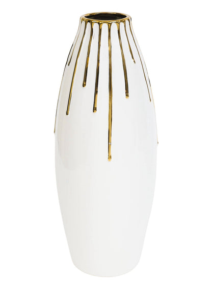 White Ceramic Decorative Vase With Luxury Gold Drip Design, Large - KYA Home Decor