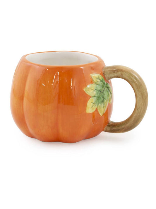 Set of 4 Dolomite Orange Pumpkin Mugs with Brown Handles for the Fall and Thanksgiving Holidays.