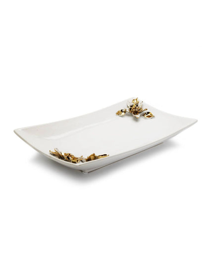 White Ceramic Tray with Stunning Gold Floral Design sold by KYA Home Decor.