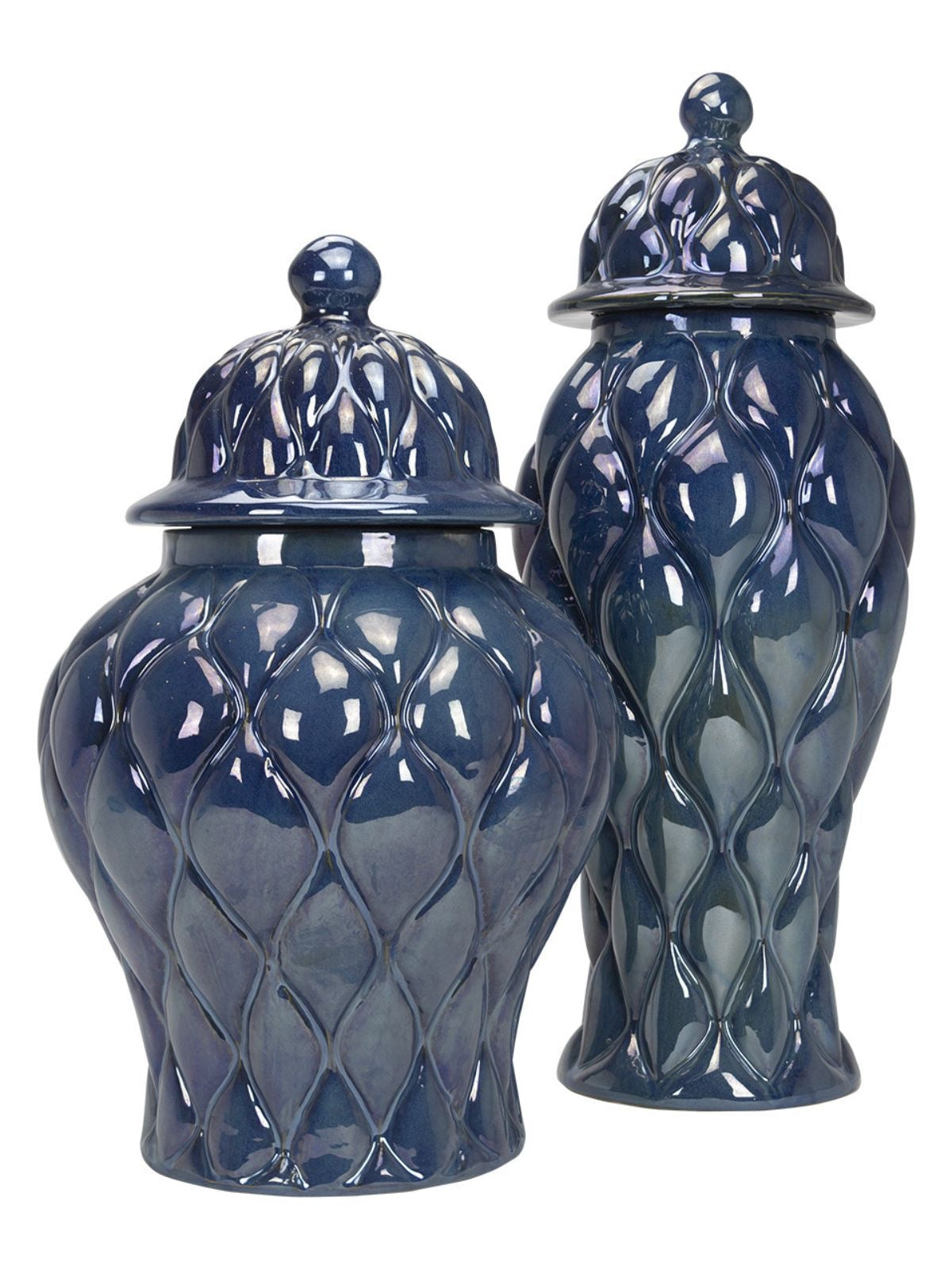 Sapphire Blue Porcelain Ginger Jar with Quilt Pattern available in 2 Sizes.