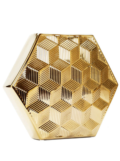Gold Ceramic Decorative Vase with Luxurious Gold Dimensional Hexagon Shape - KYA Home Decor