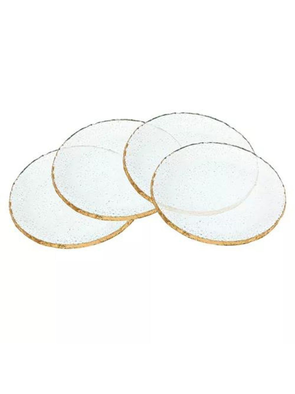Set of 4 7 inch round crystal glass dessert plates with gold trim - KYA Home Decor. 