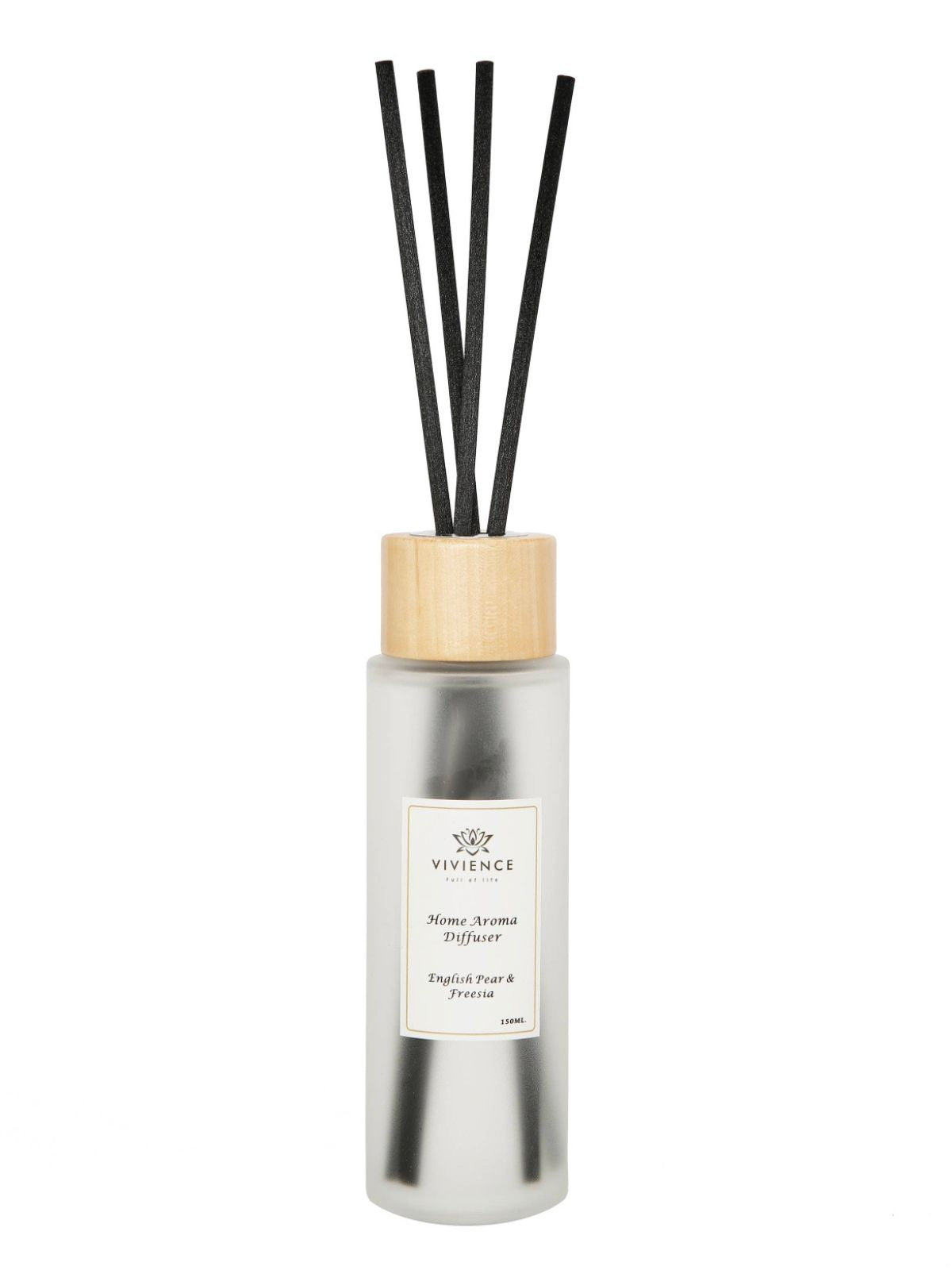 English Pear and Freesia Scent Reed Diffuser in White and Gold Bottle.