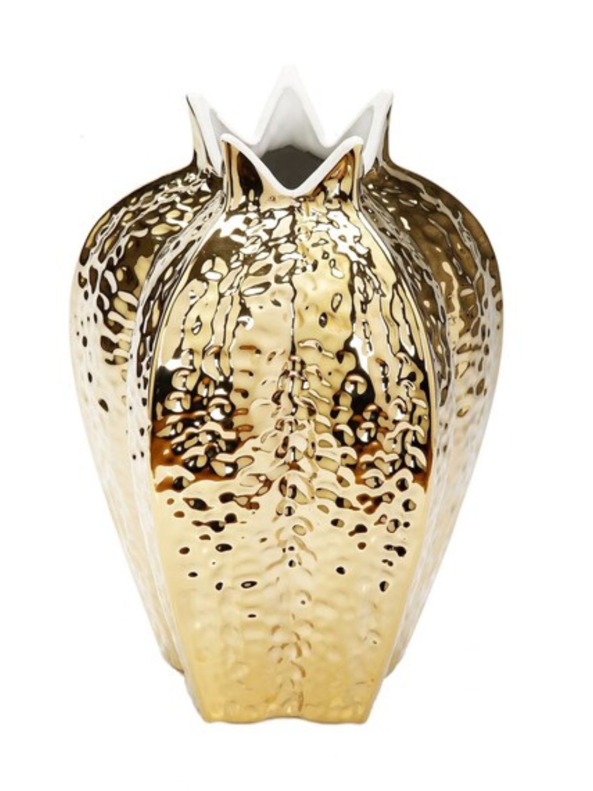12H Gold Pomegranate Ceramic Vase With White Rim