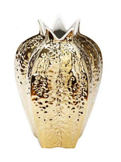 12H Gold Pomegranate Ceramic Vase With White Rim