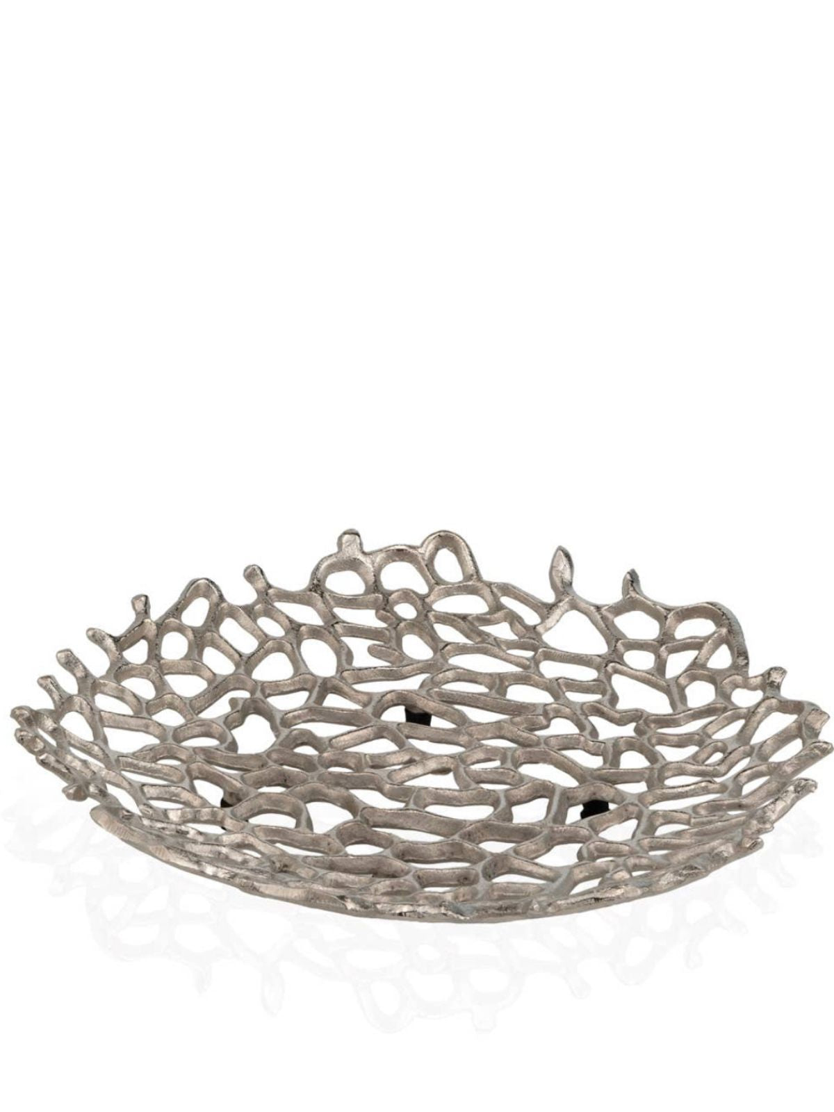 The Corallo Round Coral Plate is an enticing Accessory. Made of Cast Aluminum in an Open Connected Coral Design. Finished in Matte Silver this Plate is a great addition to Modern and Transitional Decor.