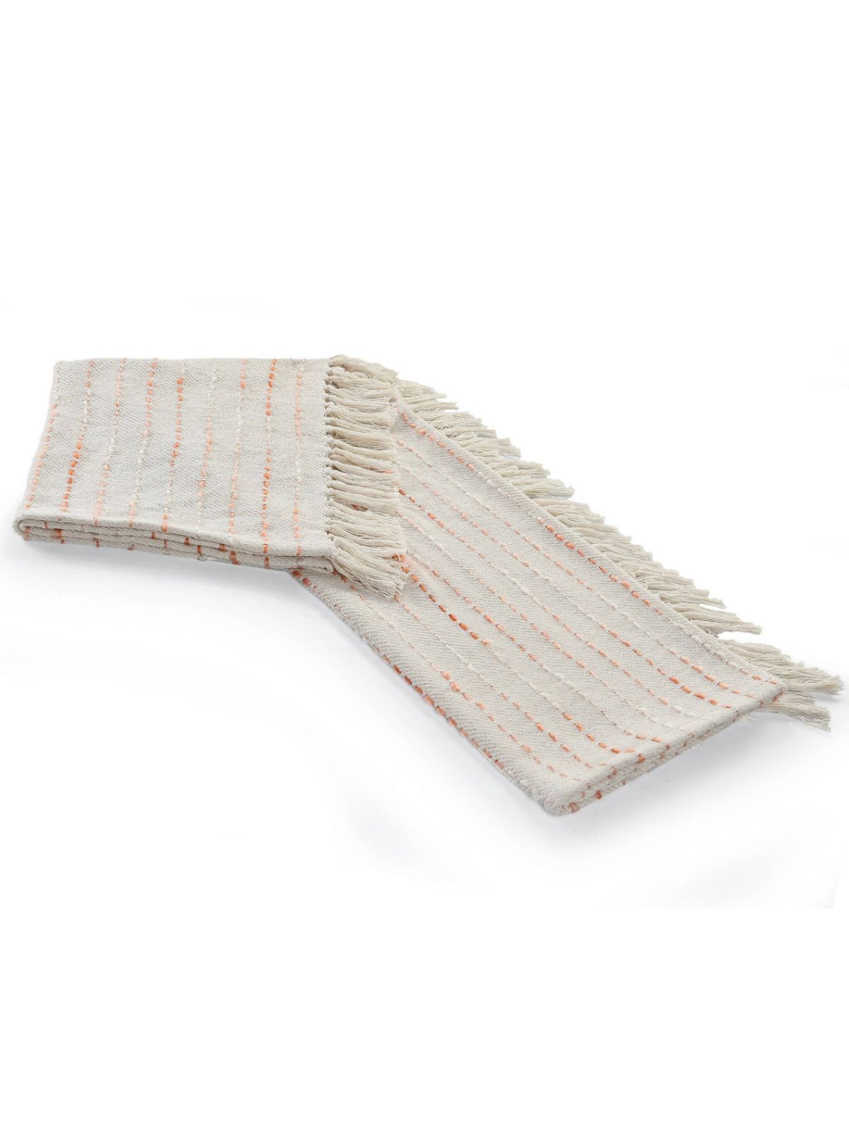 Peach Stripe Woven Cotton Throw Blanket with Fringe, 50W x 60L.