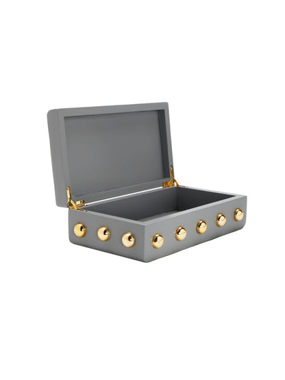 This stunning wooden box with its shiny gold studs is a perfect addition to your dresser. Available in 3 colors at KYA Home Decor 