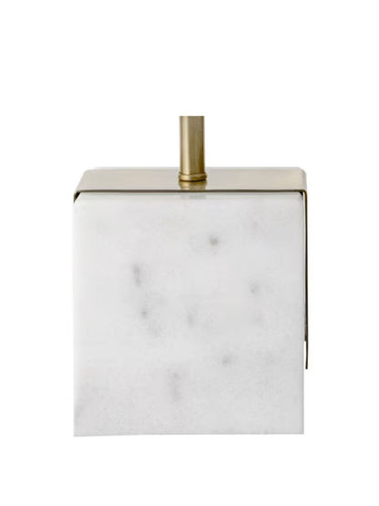 White Marble Table Lamp with Ivory Shade and Gold Metal Plate.