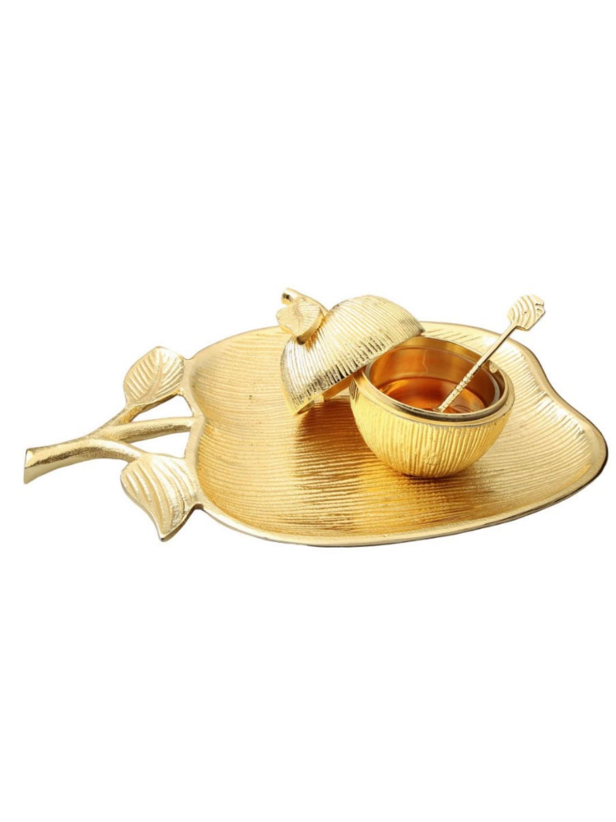 Large Apple Shaped Dish with Honey Jar Gold