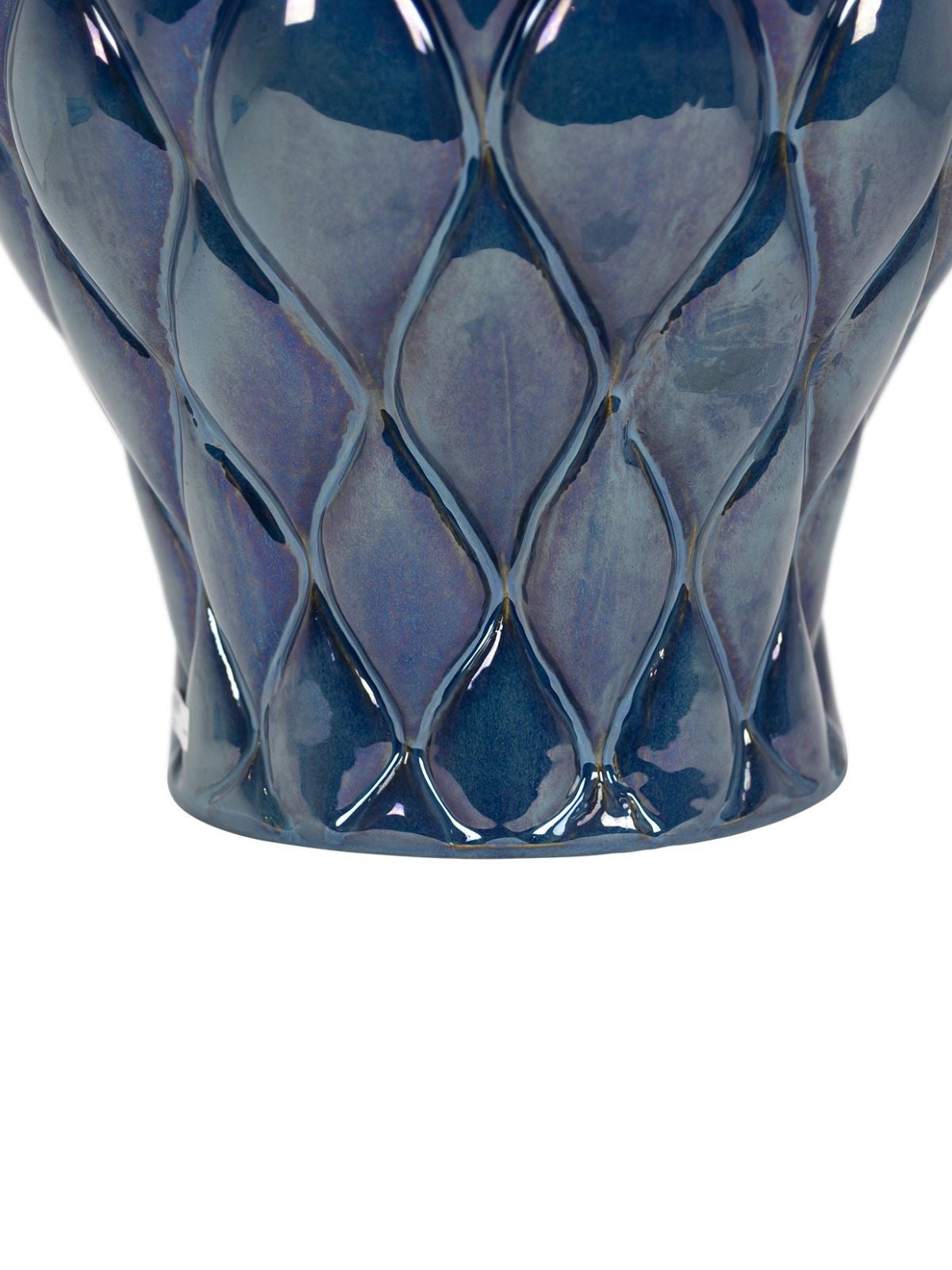 Sapphire Blue Ceramic Ginger Jar with Quilt Pattern on Base, Sold KYA Home Decor.