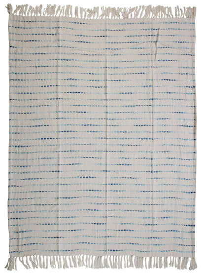 Oceanic Blue Interwoven Cotton Throw Blanket with Fringe Sold by KYA Home Decor, 50W x 60L. 
