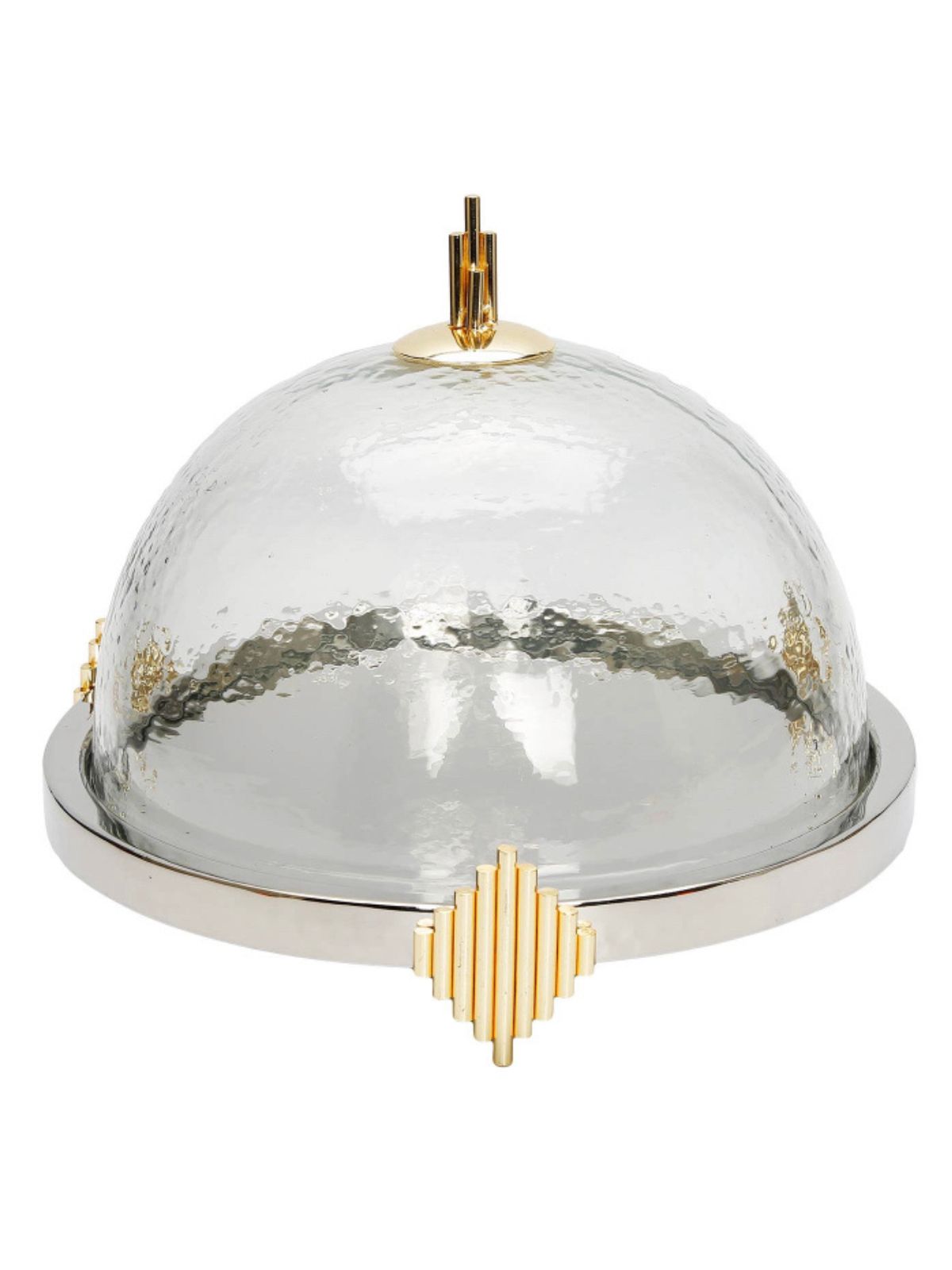 11.25D Glass Cake Dome with Stainless Steel Plate and Gold Diamond Design - KYA Home Decor.