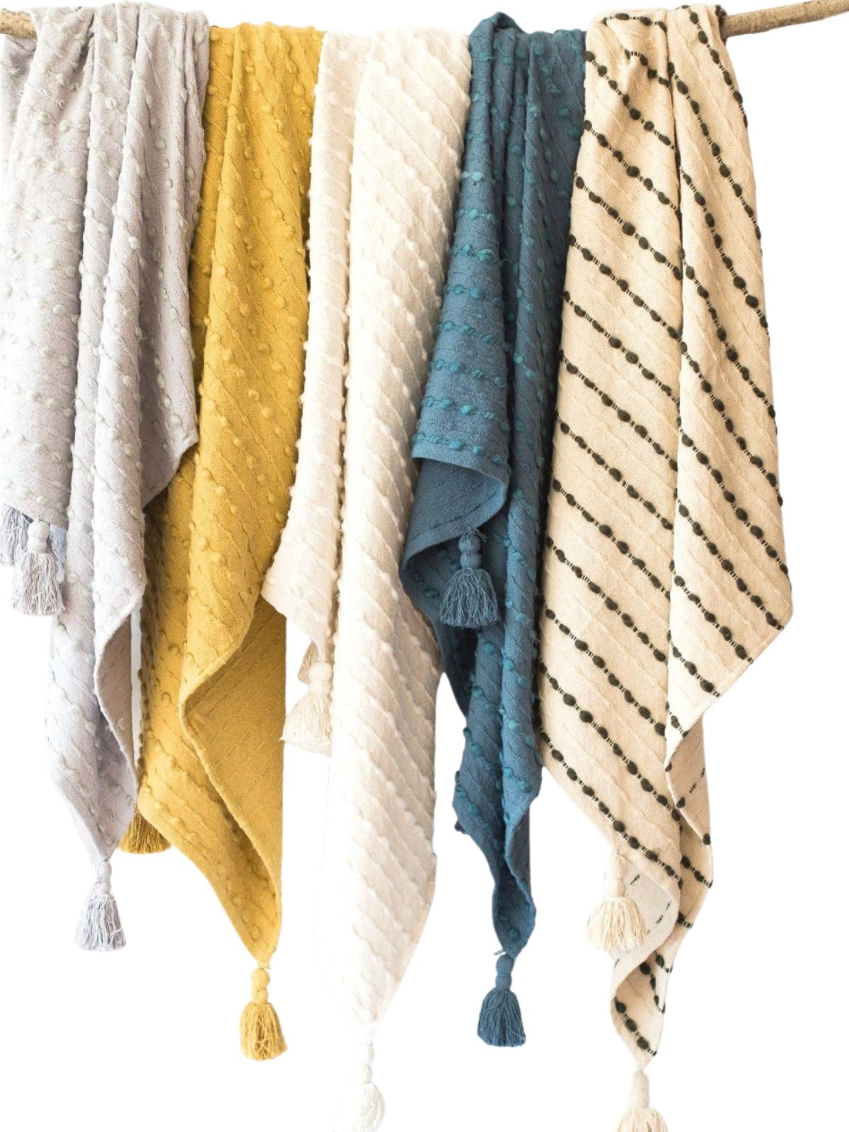Decorative Throw Blankets Made with 80% Handwoven Cotton and 20% Acrylic Available in 4 Hand-dyed Colors, 50W x 60L.
