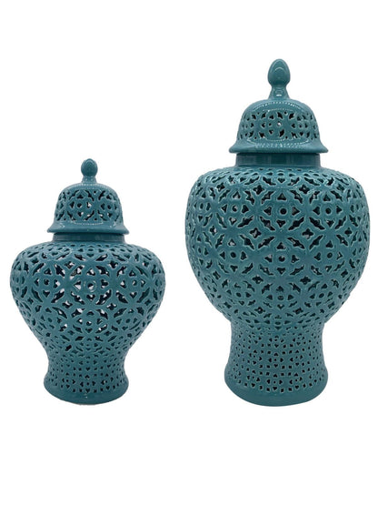 Blue Ceramic Pierced Ginger Jar With Lids, Available in 2 sizes