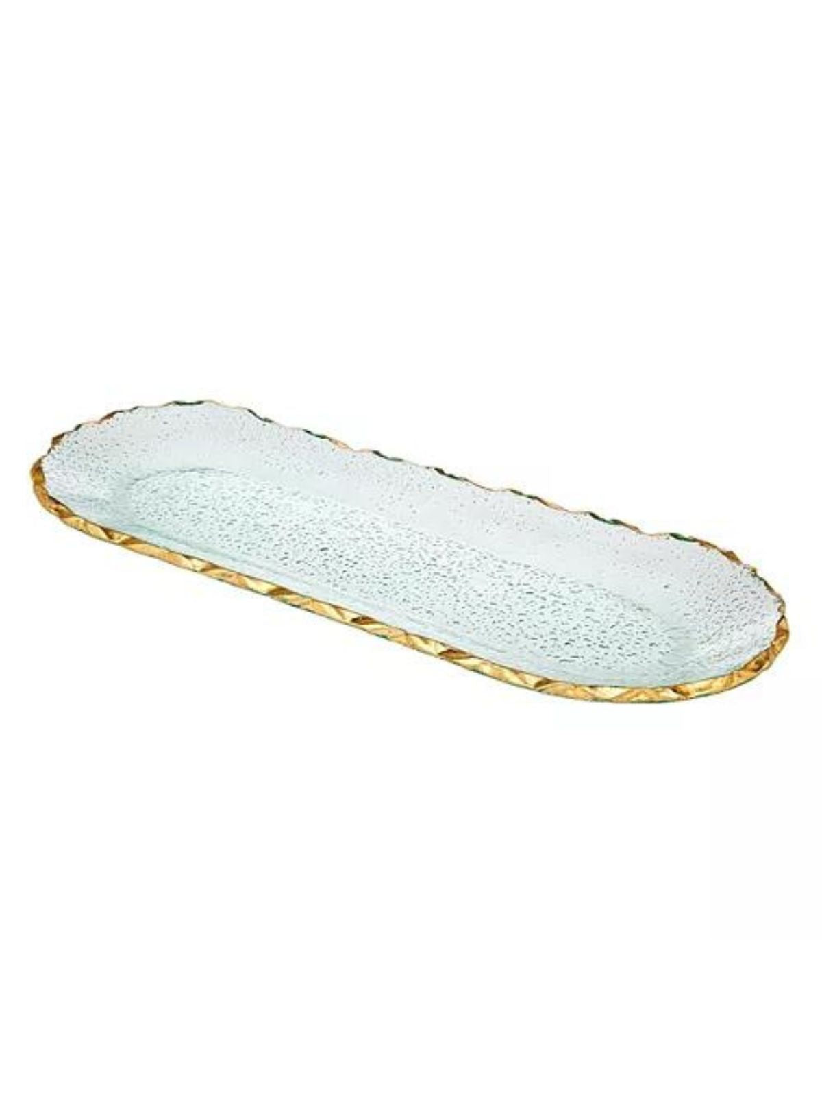 17.5 inch non leaded crystal glass oval serving tray with gold trim - KYA Home Decor