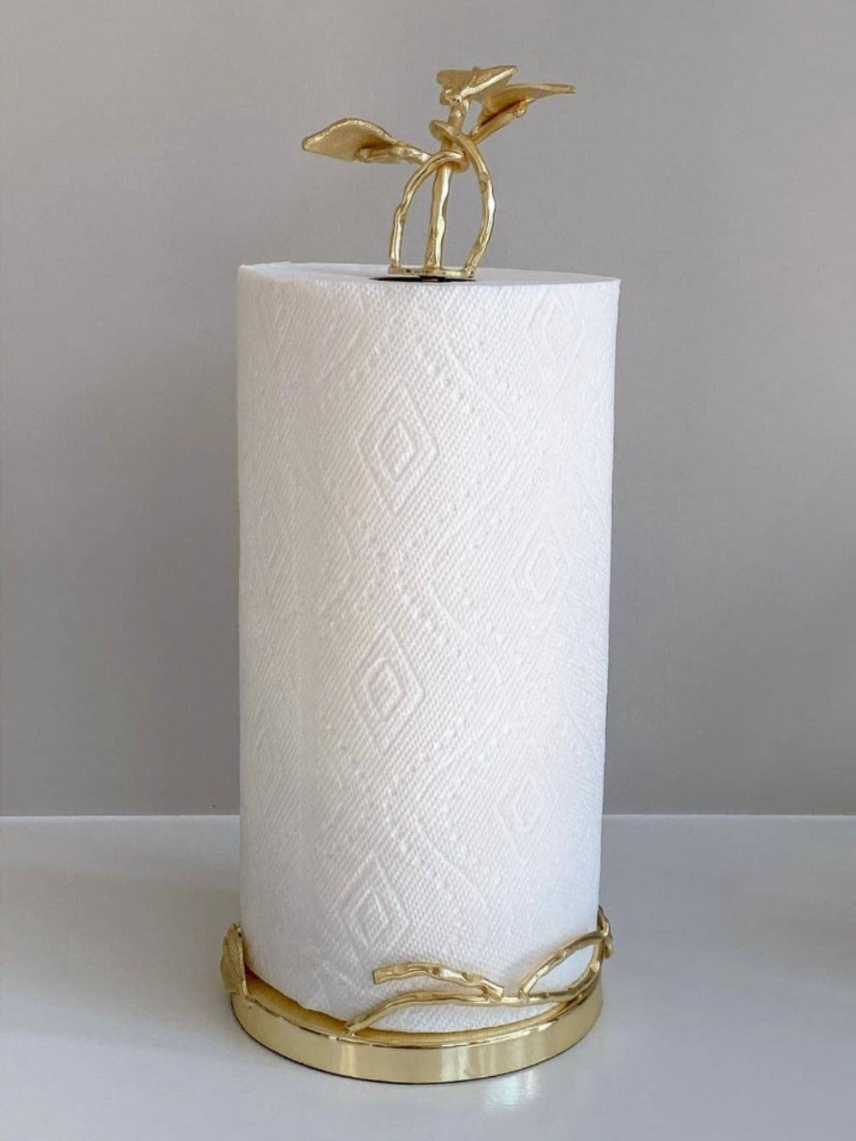 15H Luxury Gold Leaf Detailed Stainless Steel Paper Towel Holder.