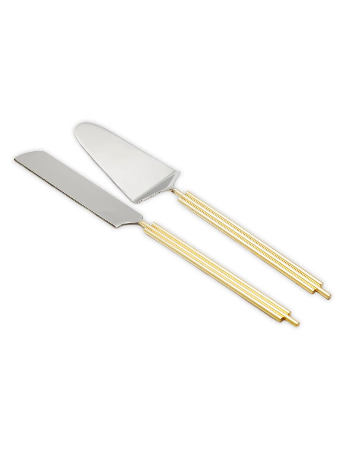 Set of 2 Stainless Steel Cake Servers With Gold Diamond Designed Handles - KYA Home Decor