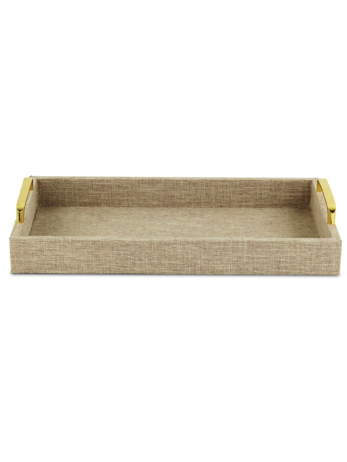The Isola Di Canter Linen Tray in Beige is an entirely handmade and hand-crafted design that blends an engineered wood frame with a linen outer fabric and metal hardware.