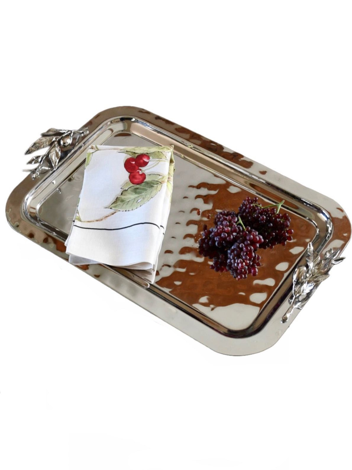 Stainless Steel Large Rectangular Tray with Olive Leaf Design Sold by KYA Home Decor.