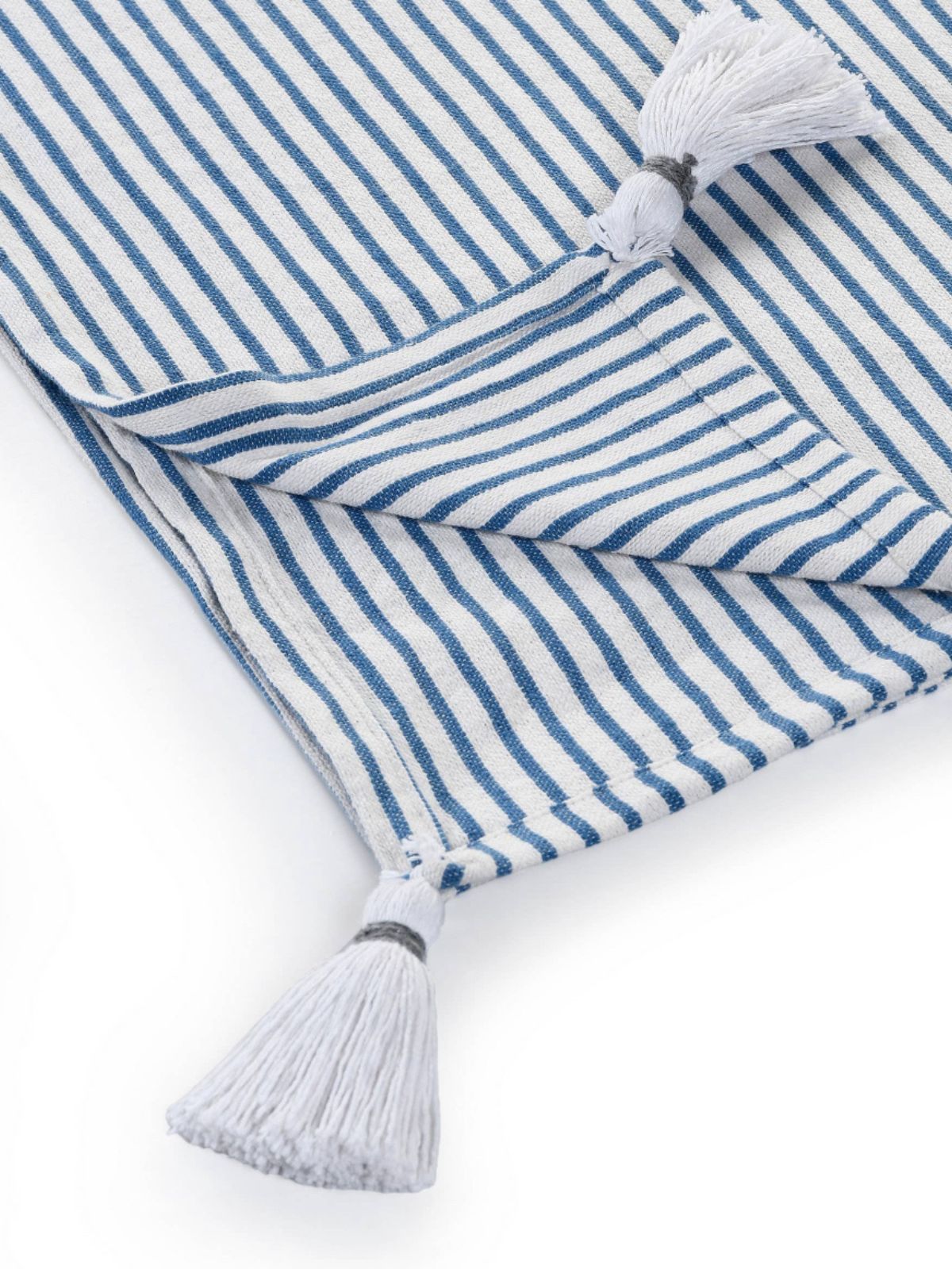 Blue and Ivory Striped 100% Cotton Decorative Throw Blanket with Tassels - KYA Home Decor, 50W x 60L. 