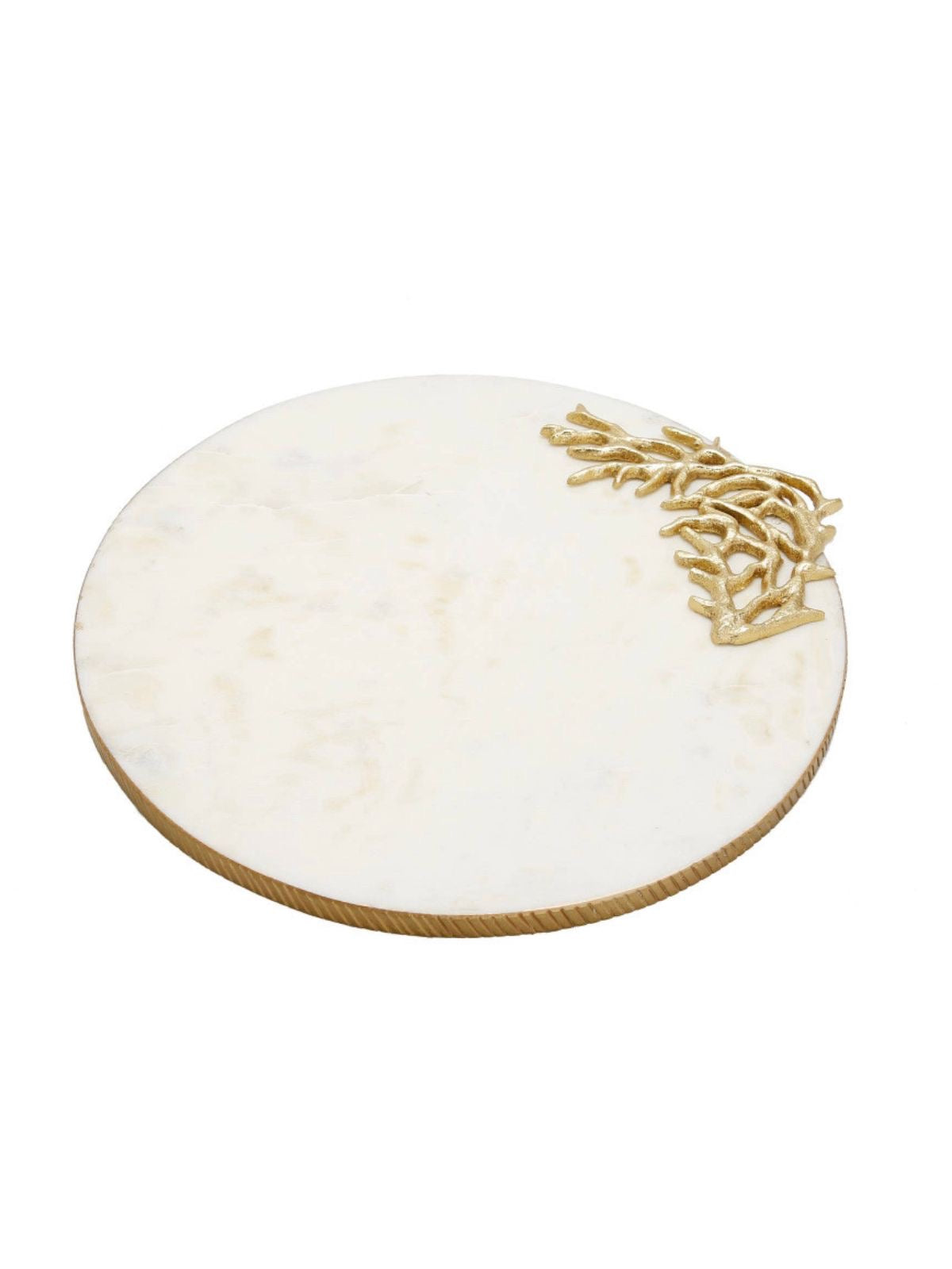 13D Round White Marble Serving Tray with Luxury Gold Branch Details and Gold Rim - KYA Home Decor