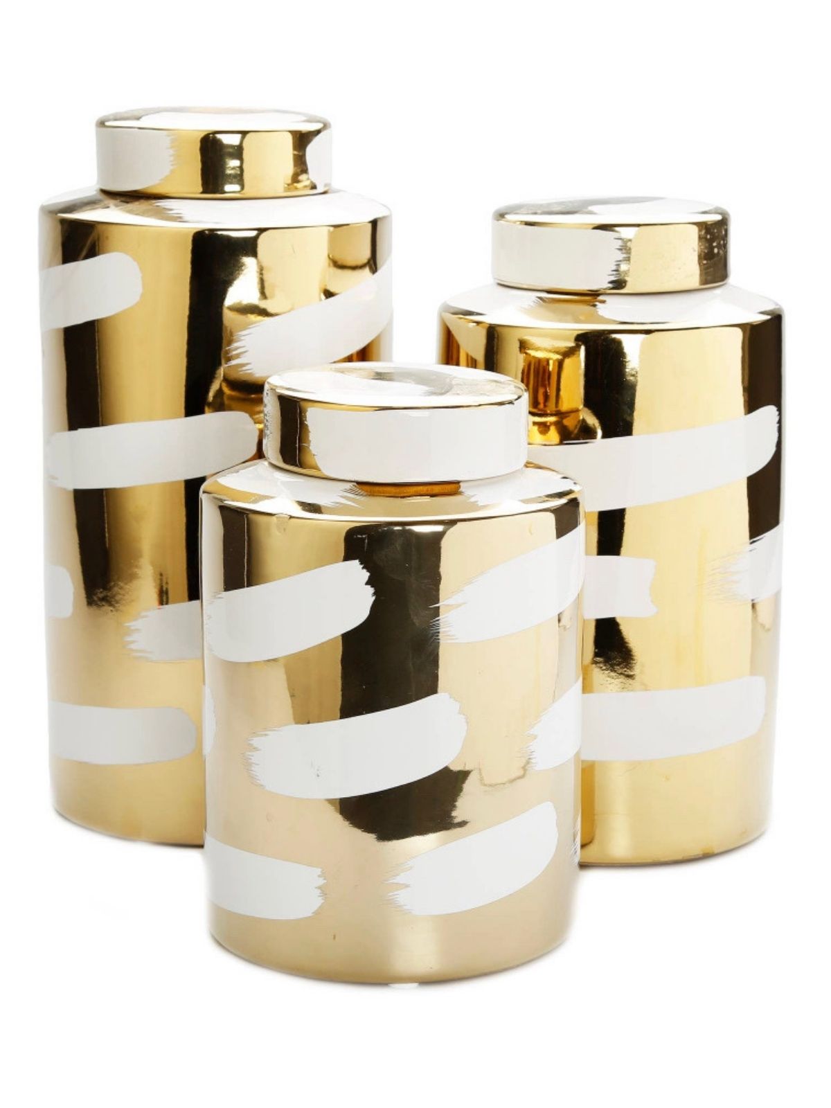 Stunning Gold Ceramic Decorative Jars With Lids and Luxurious White Brushstroke Design - KYA Home Decor