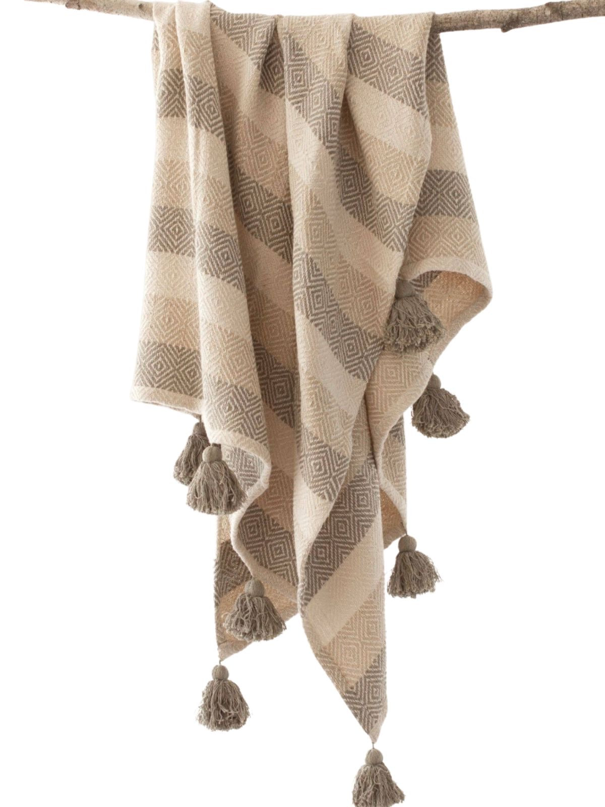 100% Cotton Oversized Wide Striped Cotton Throw Decorative Throw Blanket Available in Luxurious Khaki Color, 50W x 72L.