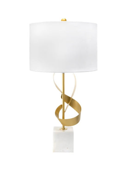 Gold Metal Brass Ribbon Table Lamp on Marble Base, 26 inch Tall.
