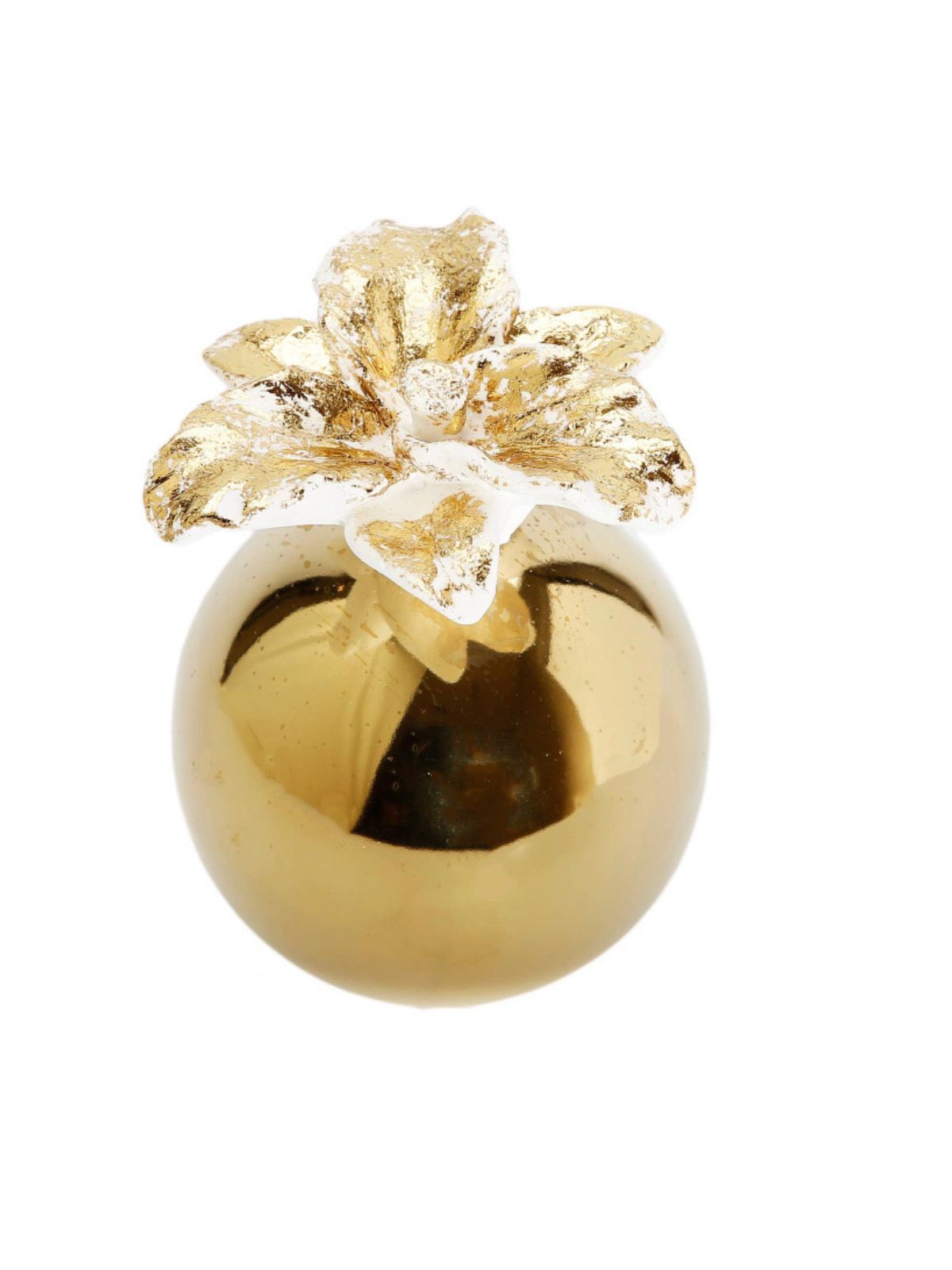 Polish Gold Sphere Shaped Ceramic Oil Diffuser with White Floral Topper with Iris and Rose scent. 