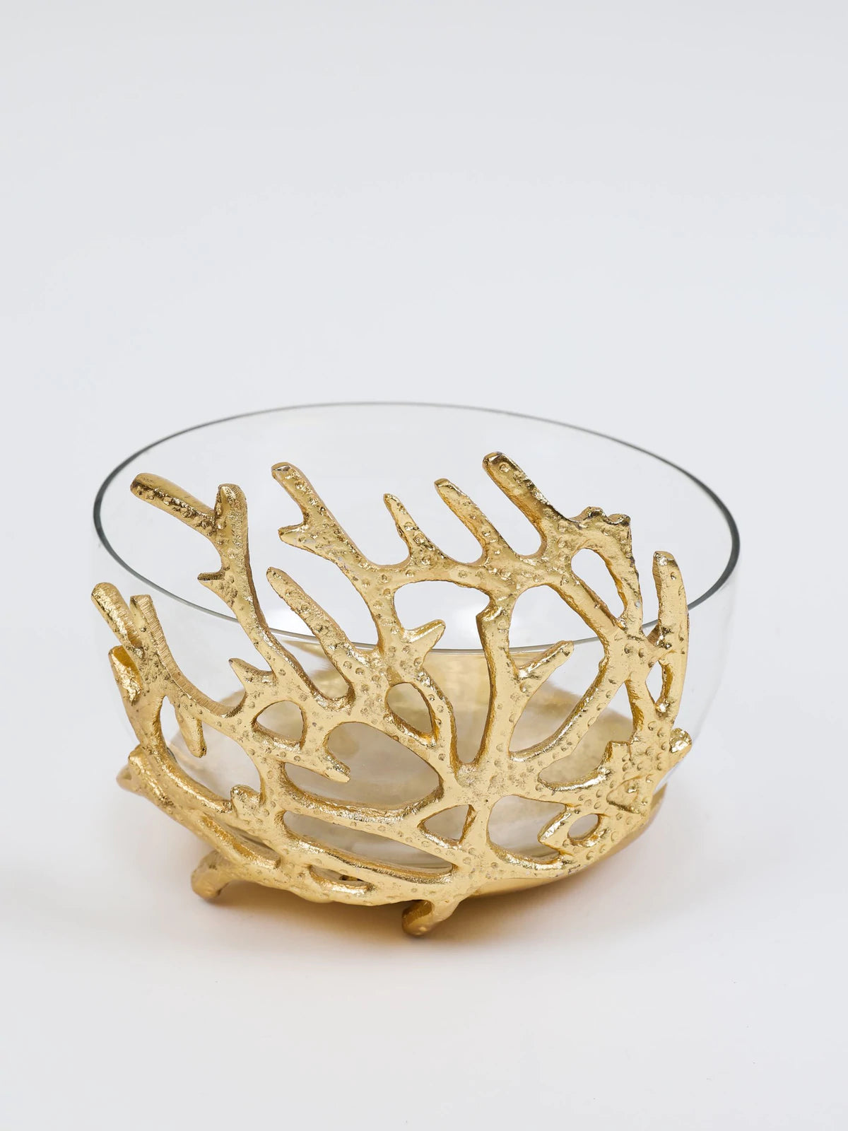 Glass Bowl with Gold Branch Design, Medium Size.
