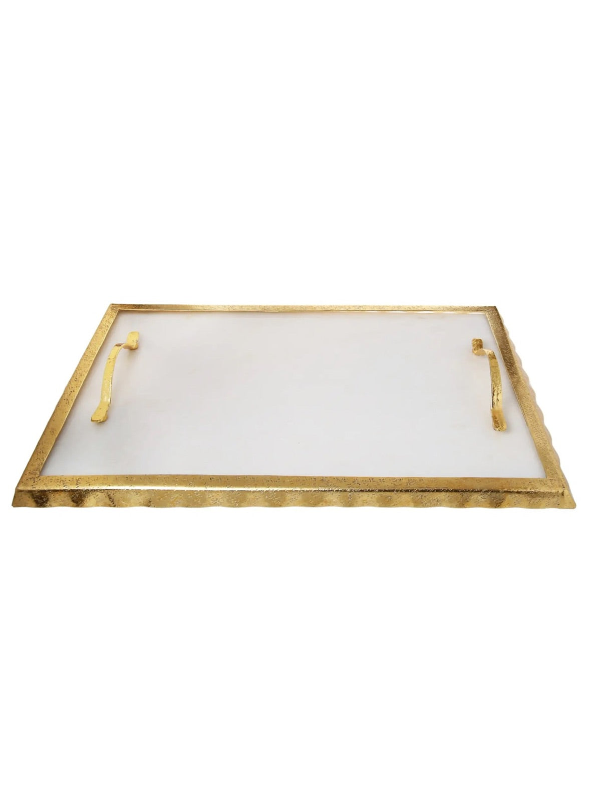 Rectangular Marble Serving Tray with Luxury Stainless Steel Gold Rim and Handles - KYA Home Decor